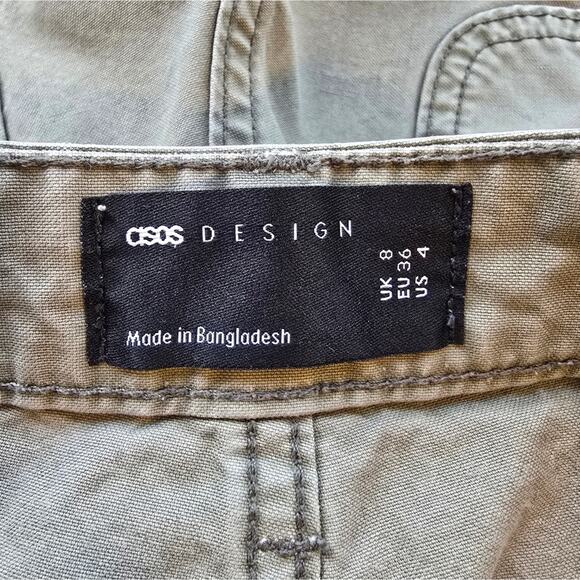 M Asos Design Olive Green Canvas Shorts Womens Size 4 High Waisted Rise Utility - Picture 8 of 8